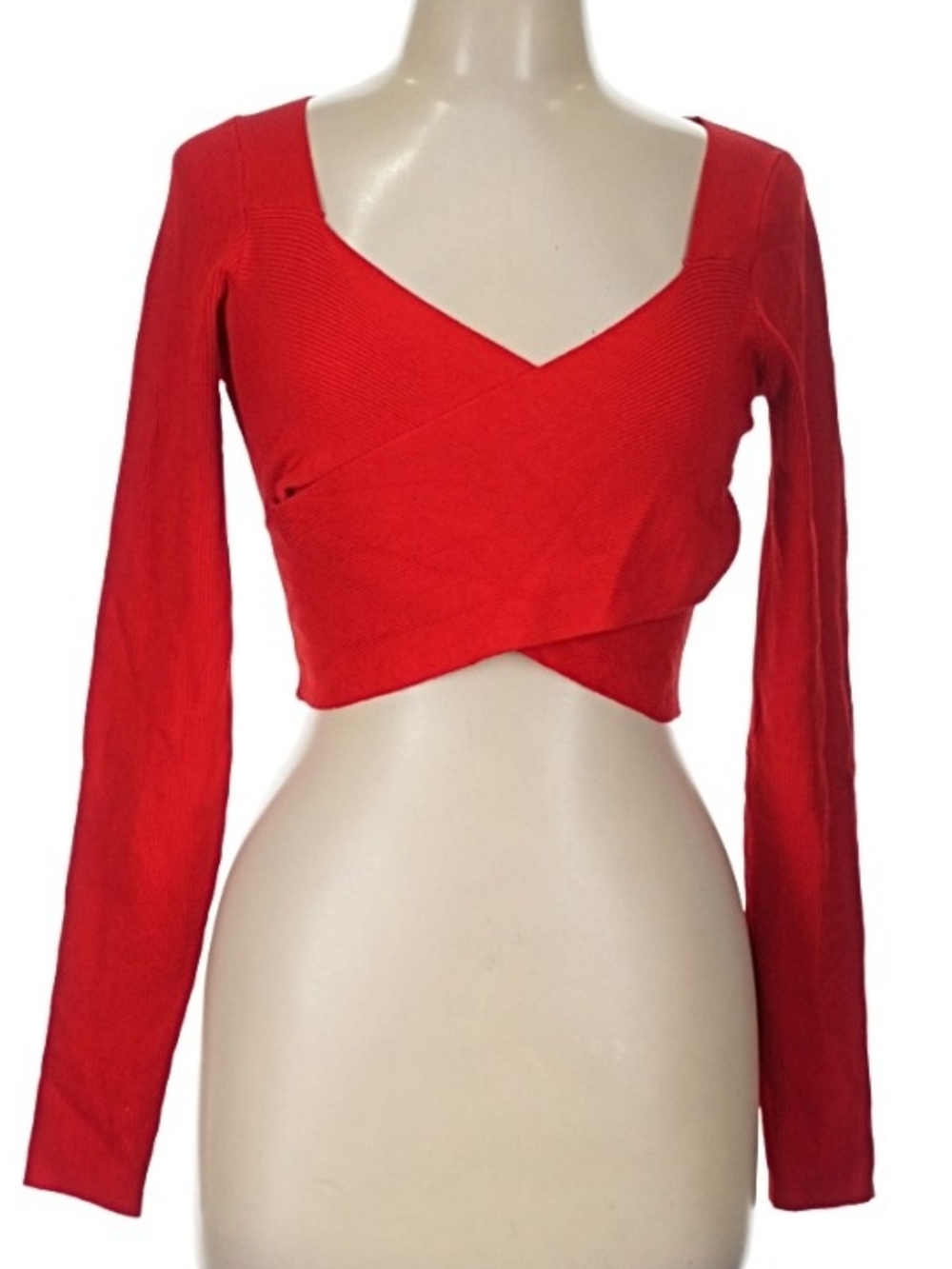 Express Red Wrap-Front Long Sleeve Crop Top